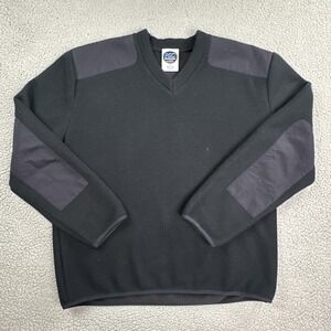 PSC by COBMEX Military Sweater Men XL Black Wool Blend Shoulder Elbow Pad Lined